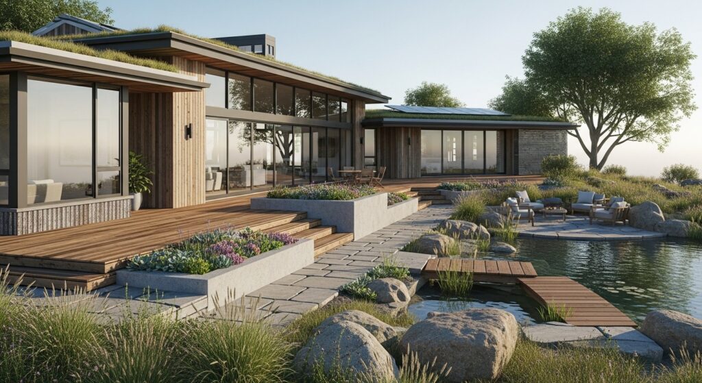 Modern remodeled home exterior digital art